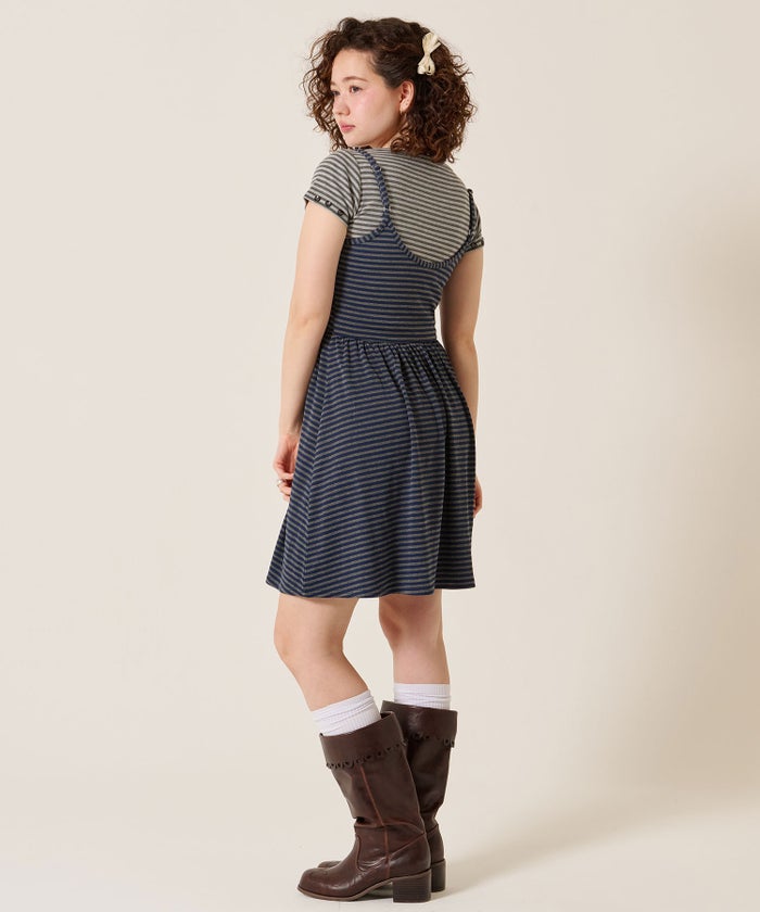 トップス/Tシャツ/ボタン付き ボーダー チビＴ TINA：JOJUN 