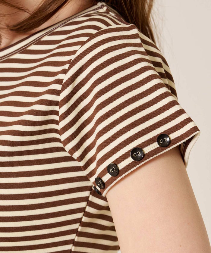 トップス/Tシャツ/ボタン付き ボーダー チビＴ TINA：JOJUN 