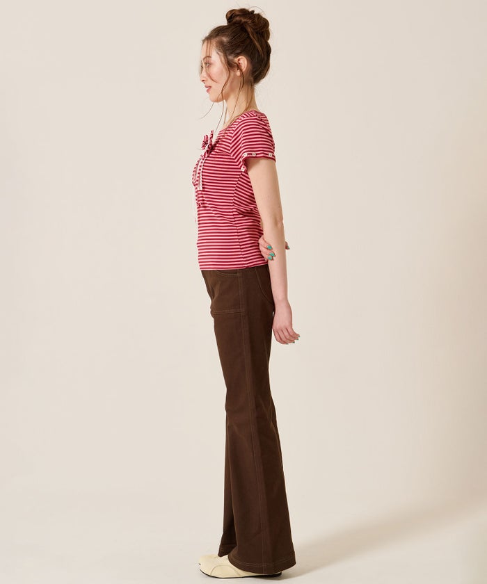 トップス/Tシャツ/ボタン付き ボーダー チビＴ TINA：JOJUN 