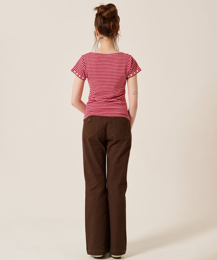 トップス/Tシャツ/ボタン付き ボーダー チビＴ TINA：JOJUN 