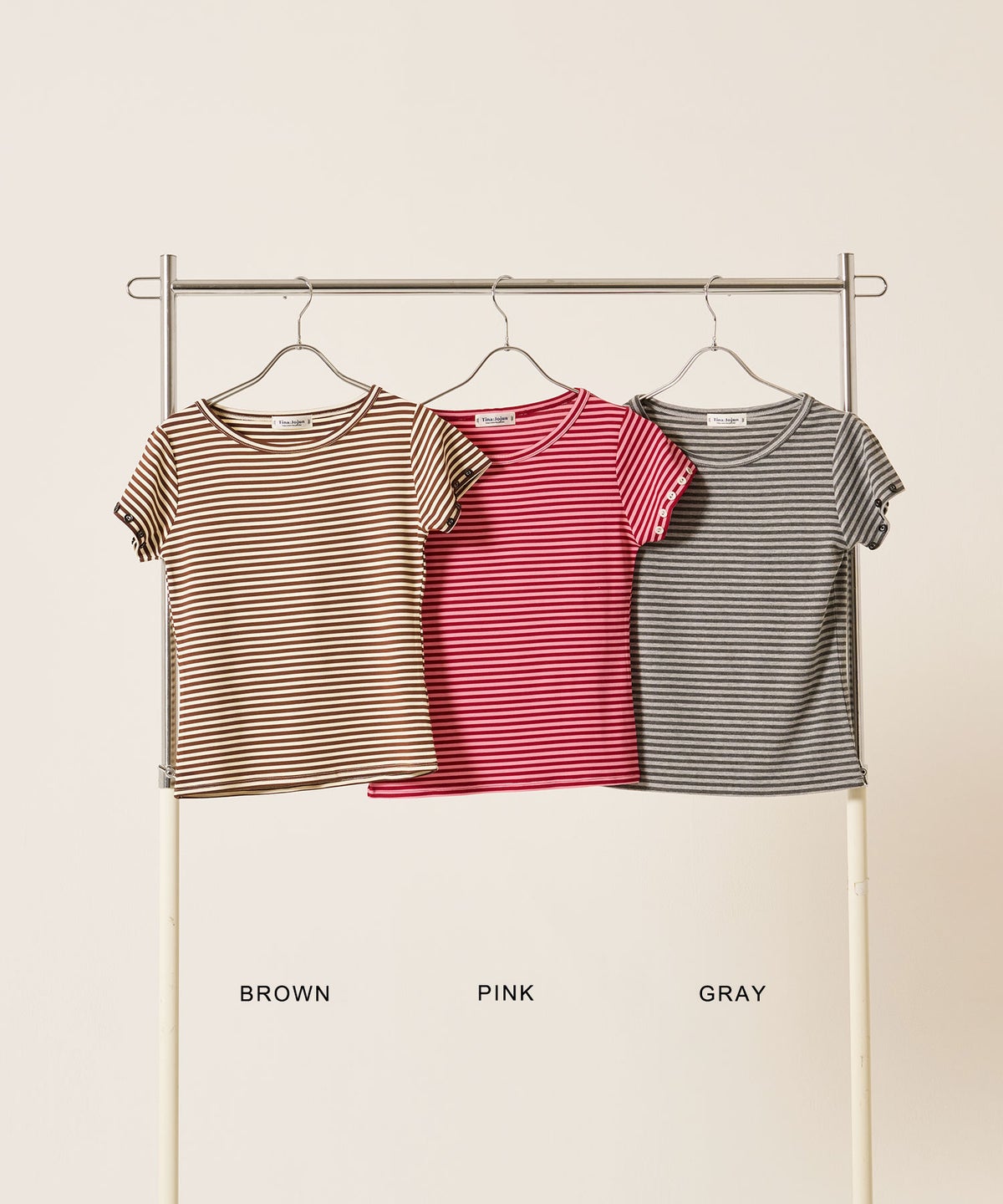 トップス/Tシャツ/ボタン付き ボーダー チビＴ TINA：JOJUN