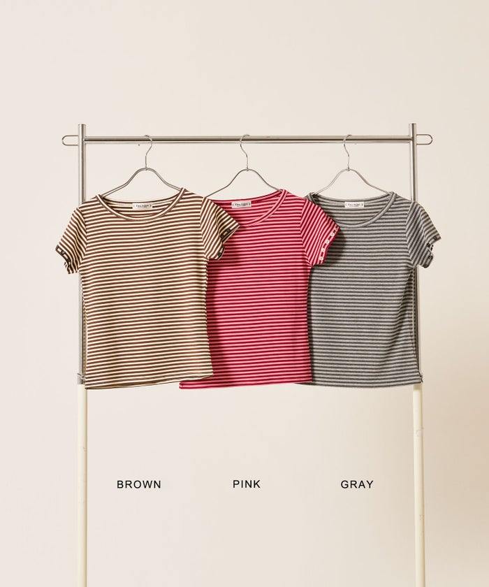 トップス/Tシャツ/ボタン付き ボーダー チビＴ TINA：JOJUN