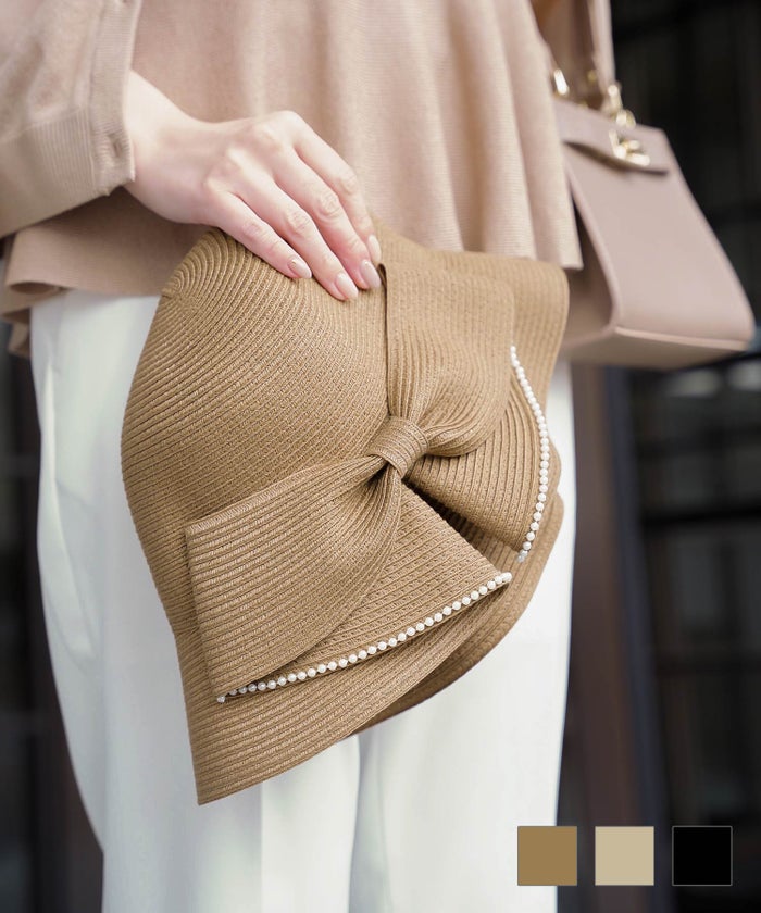 パールトリム リボンスリット ハット HUIT