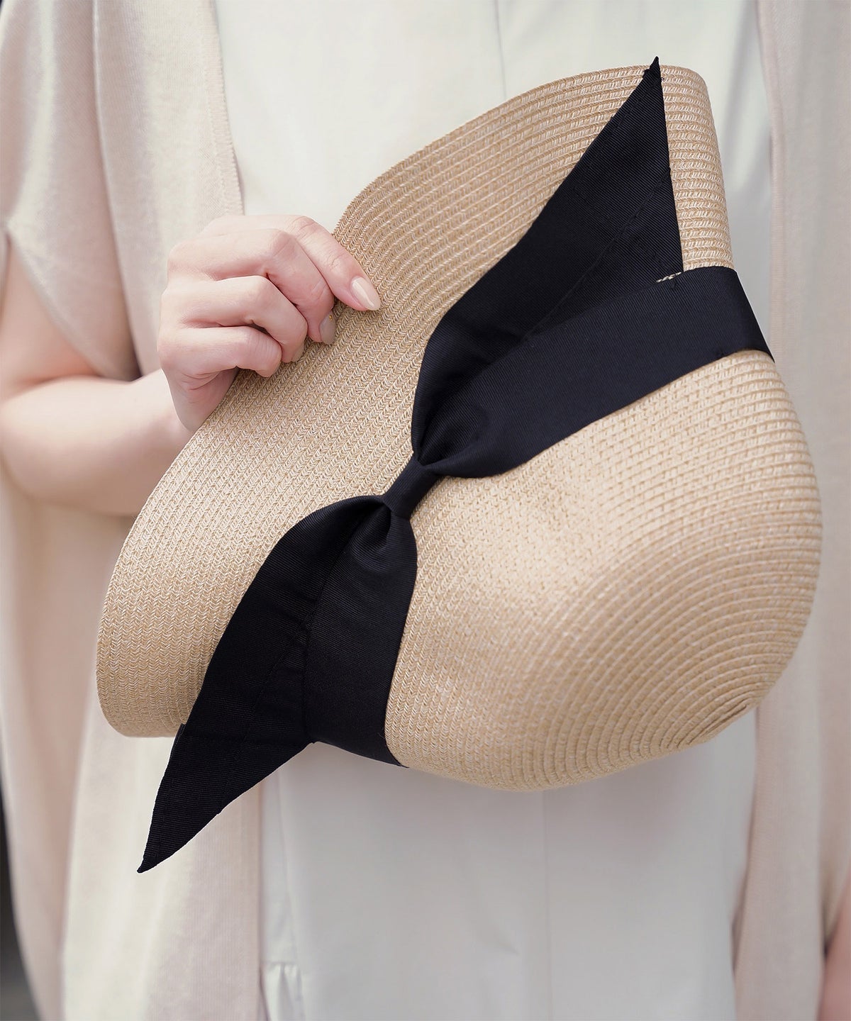 ポケッタブル グログランリボン ハット レディース ファッション ウォッシャブル ベージュ ナチュラル ブラック フリー