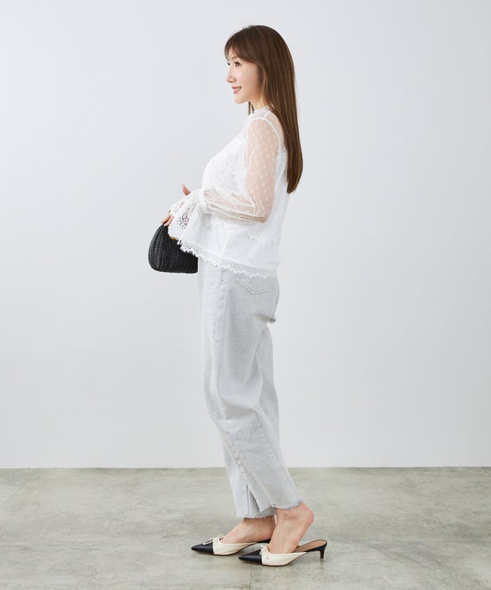 手洗い可 大人可愛い 上品 きれいめ 大人カジュアル フェミニン 白黒 春 シースルー 柄 ジョイントスペース