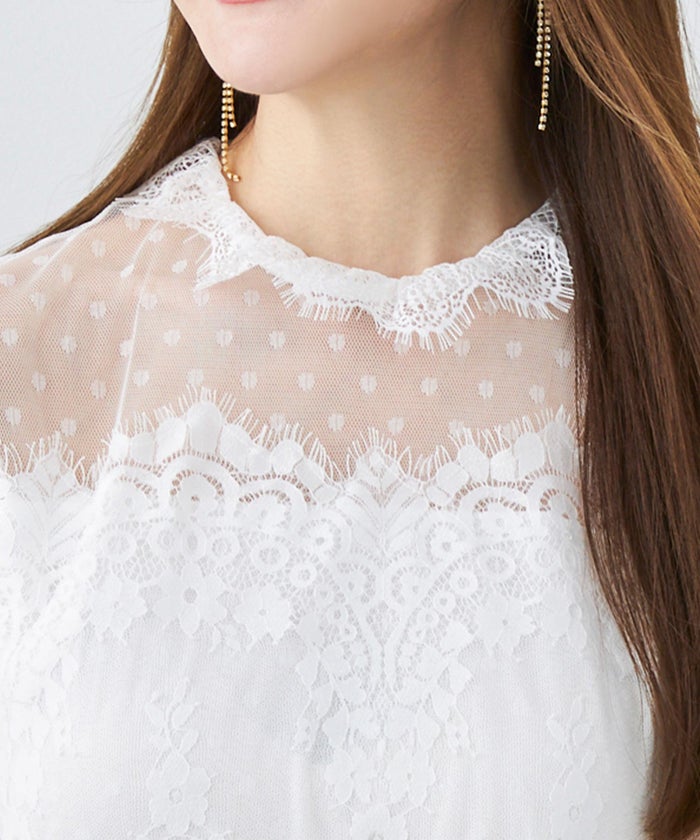 手洗い可 大人可愛い 上品 きれいめ 大人カジュアル フェミニン 白黒 春 シースルー 柄 ジョイントスペース