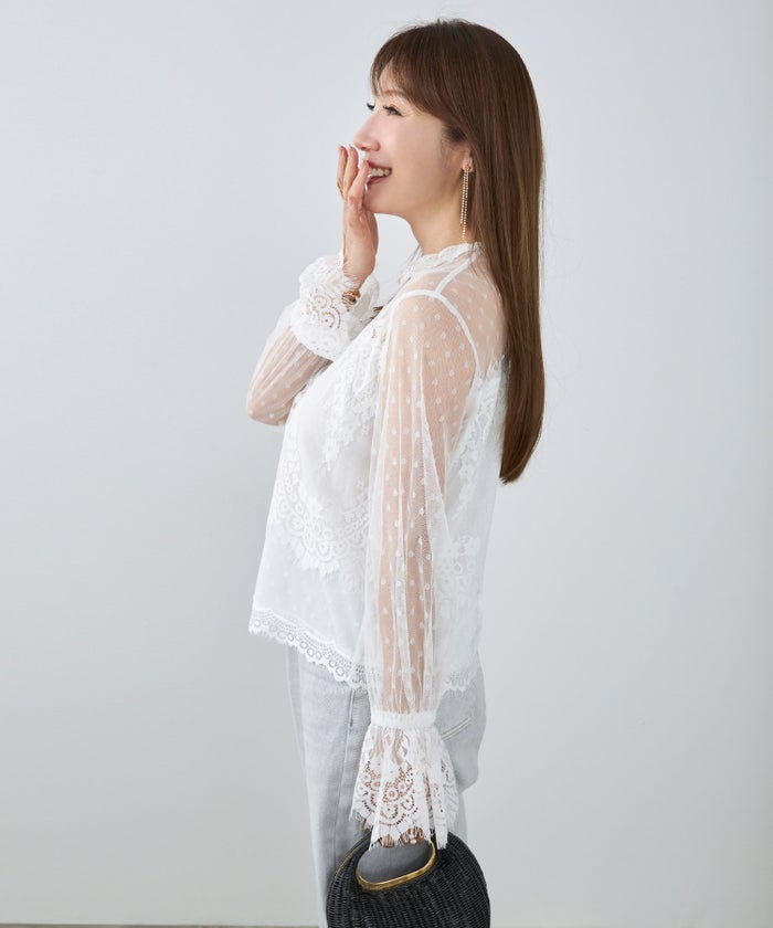 手洗い可 大人可愛い 上品 きれいめ 大人カジュアル フェミニン 白黒 春 シースルー 柄 ジョイントスペース