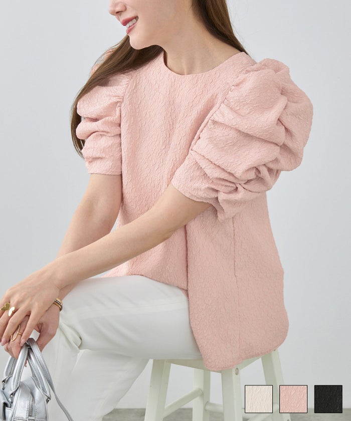 ギャザー袖 ふくれジャガード ブラウス Liala×PG