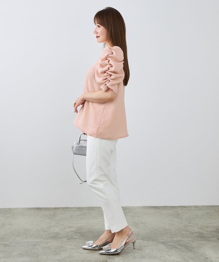 手洗い可 上品 きれいめ 大人カジュアル オフィス フェミニン シンプル パワーショルダー 体型カバー  ジョイントスペース