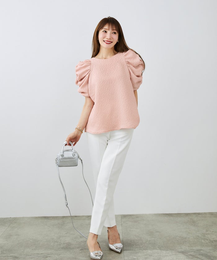 手洗い可 上品 きれいめ 大人カジュアル オフィス フェミニン シンプル パワーショルダー 体型カバー  ジョイントスペース