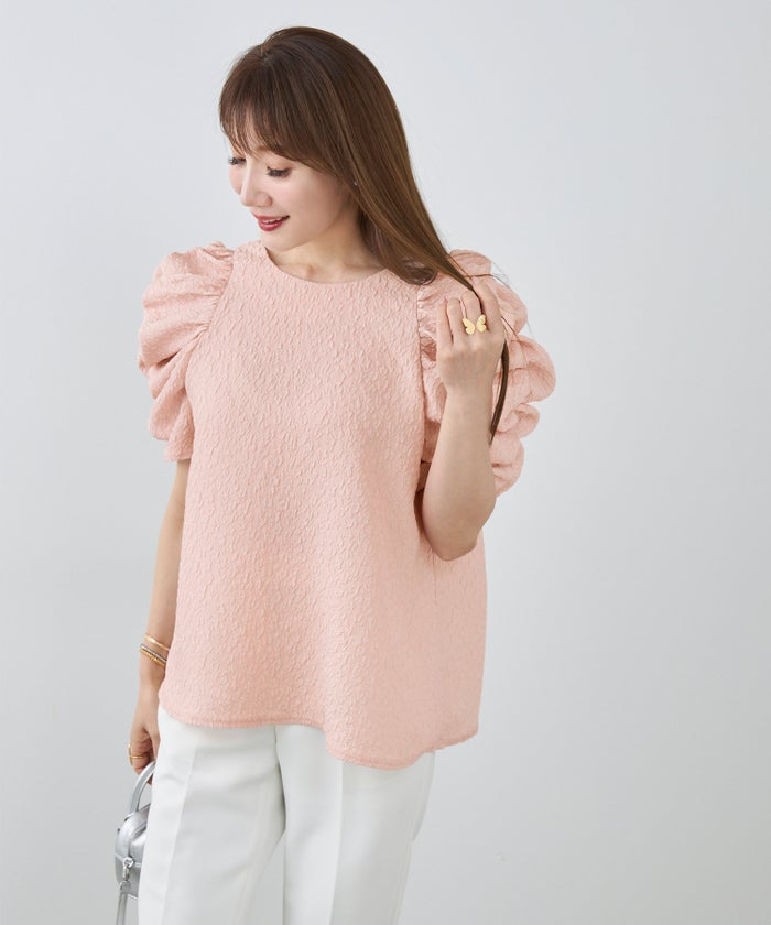 手洗い可 上品 きれいめ 大人カジュアル オフィス フェミニン シンプル パワーショルダー 体型カバー  ジョイントスペース