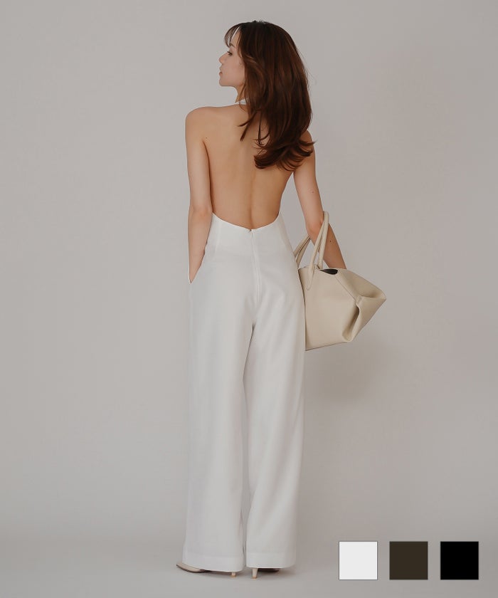 バックオープン ホルター オールインワン KINO THE KEI 海外ファッション モード 韓国ファッション 韓国風 大人モード 大人コーデ パーティー 二次会コーデ オケージョンコーデ ディナーコーデ お呼ばれコーデ ドレスライク オールインワンドレス きれいめドレス カジュアルドレス リゾートドレス