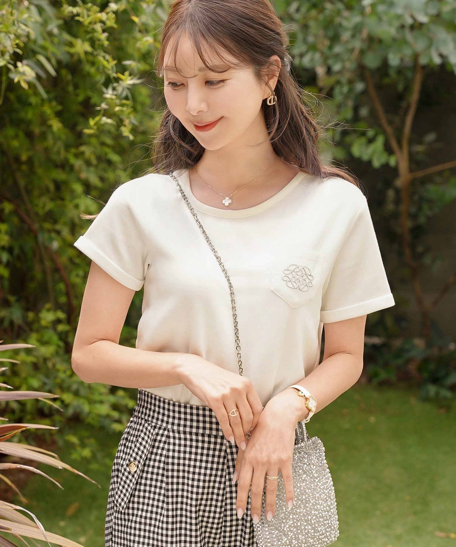 刺繍 ポケット Tシャツ le reve vaniller 全2色｜lvn511-2219【2