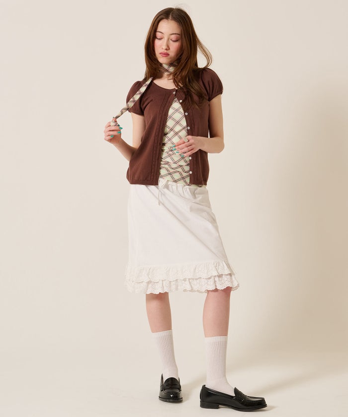 レース/スカート/ゴム/ダブル フリル ヘム ミディ丈 スカート TINA：JOJUN