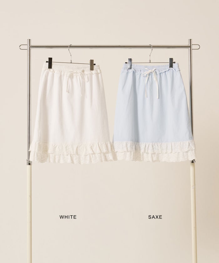 レース/スカート/ゴム/ダブル フリル ヘム ミディ丈 スカート TINA：JOJUN