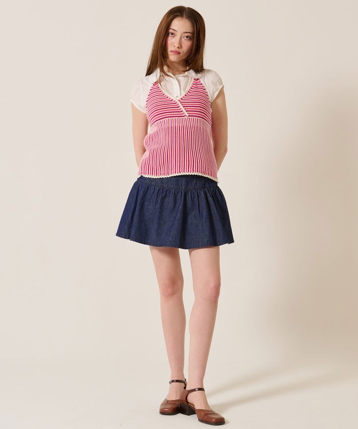 スカート/スカパン/パンツ付き ギャザー デニム ミニスカート TINA：JOJUN