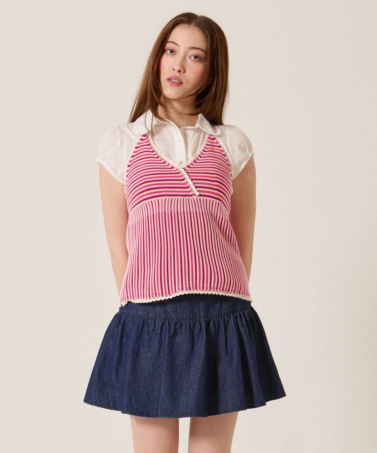 スカート/スカパン/パンツ付き ギャザー デニム ミニスカート TINA：JOJUN