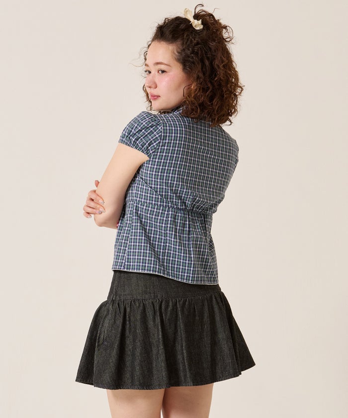 スカート/スカパン/パンツ付き ギャザー デニム ミニスカート TINA：JOJUN