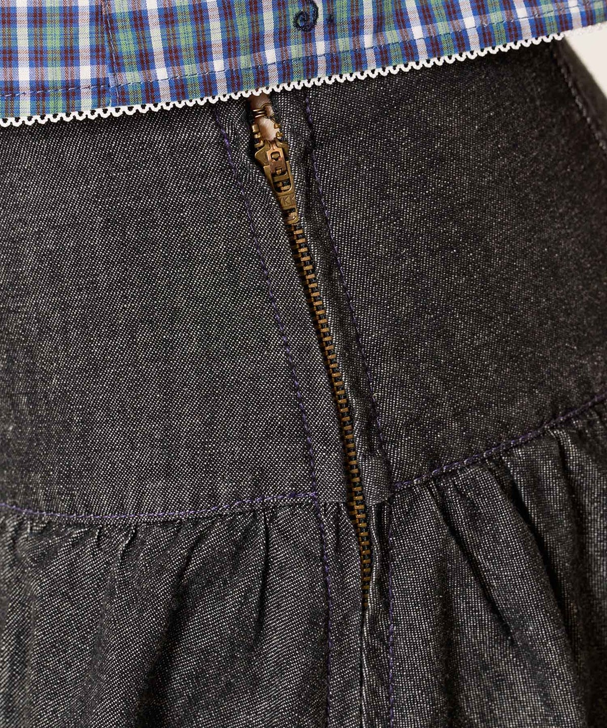 スカート/スカパン/パンツ付き ギャザー デニム ミニスカート TINA：JOJUN