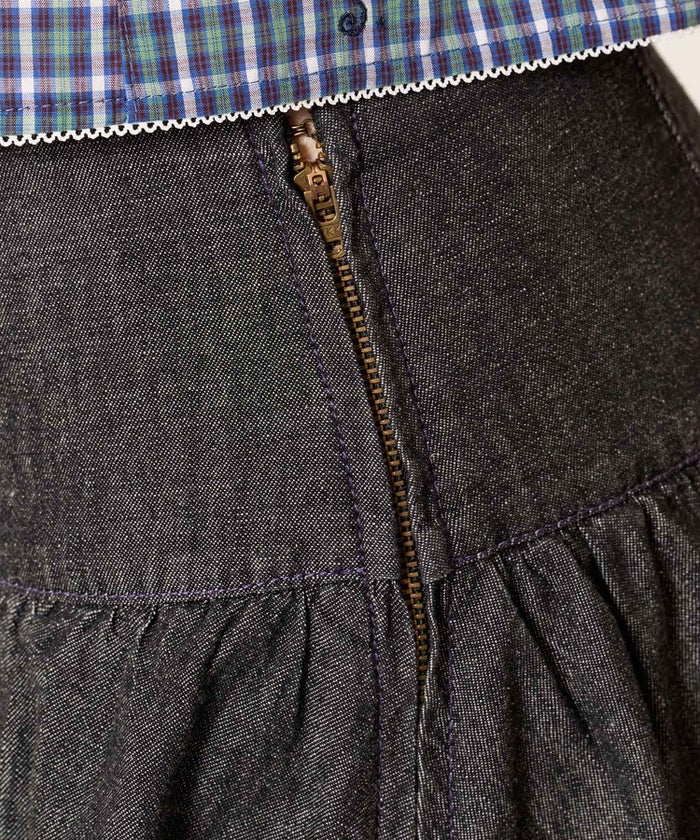 スカート/スカパン/パンツ付き ギャザー デニム ミニスカート TINA：JOJUN