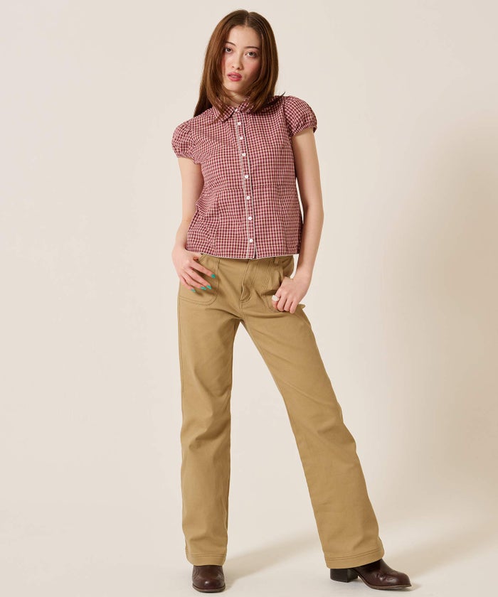 シャツ/トップス/フラワーボタン コンパクト チェック ブラウス TINA：JOJUN