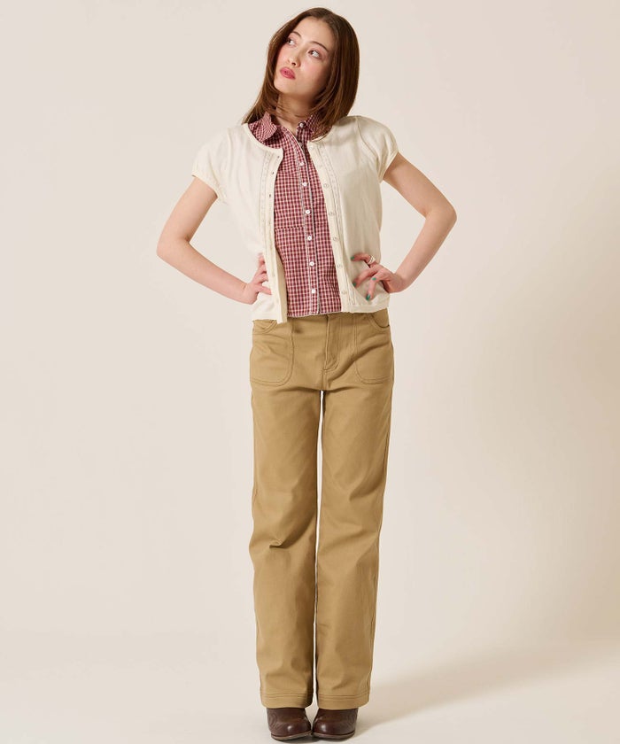 シャツ/トップス/フラワーボタン コンパクト チェック ブラウス TINA：JOJUN