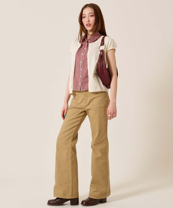 シャツ/トップス/フラワーボタン コンパクト チェック ブラウス TINA：JOJUN