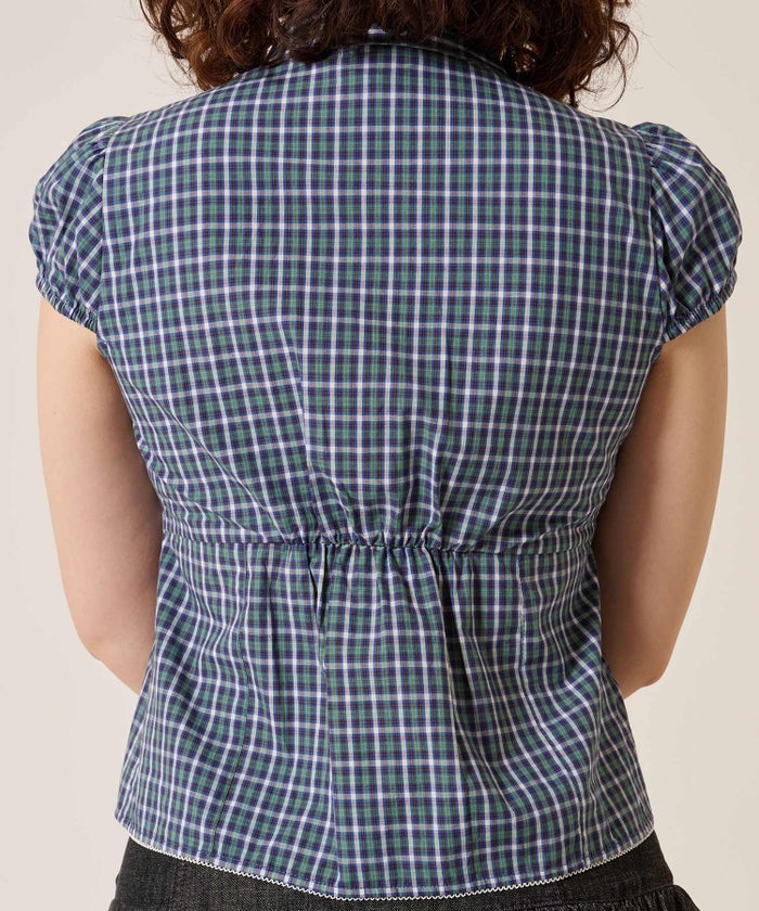 シャツ/トップス/フラワーボタン コンパクト チェック ブラウス TINA：JOJUN