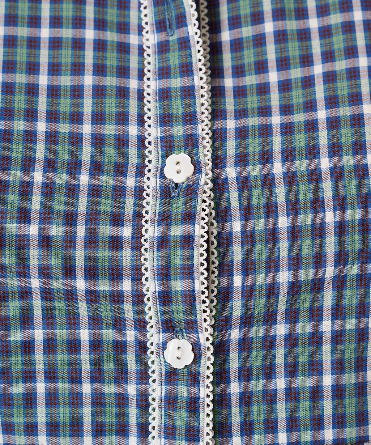 シャツ/トップス/フラワーボタン コンパクト チェック ブラウス TINA：JOJUN