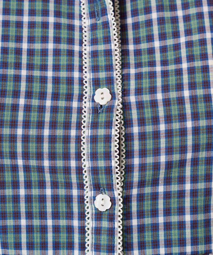 シャツ/トップス/フラワーボタン コンパクト チェック ブラウス TINA：JOJUN