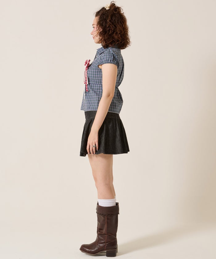 シャツ/トップス/フラワーボタン コンパクト チェック ブラウス TINA：JOJUN