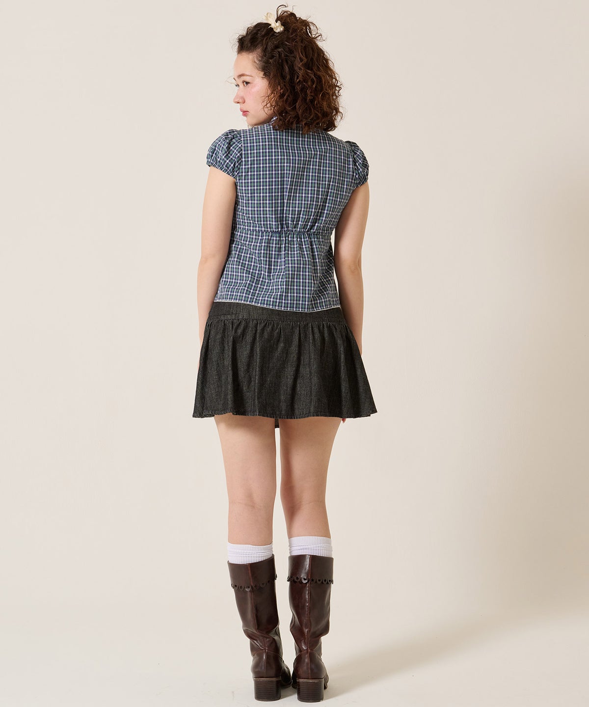 シャツ/トップス/フラワーボタン コンパクト チェック ブラウス TINA：JOJUN