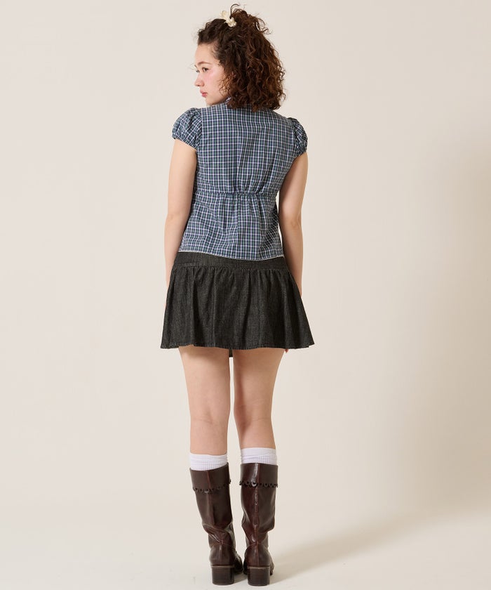 シャツ/トップス/フラワーボタン コンパクト チェック ブラウス TINA：JOJUN