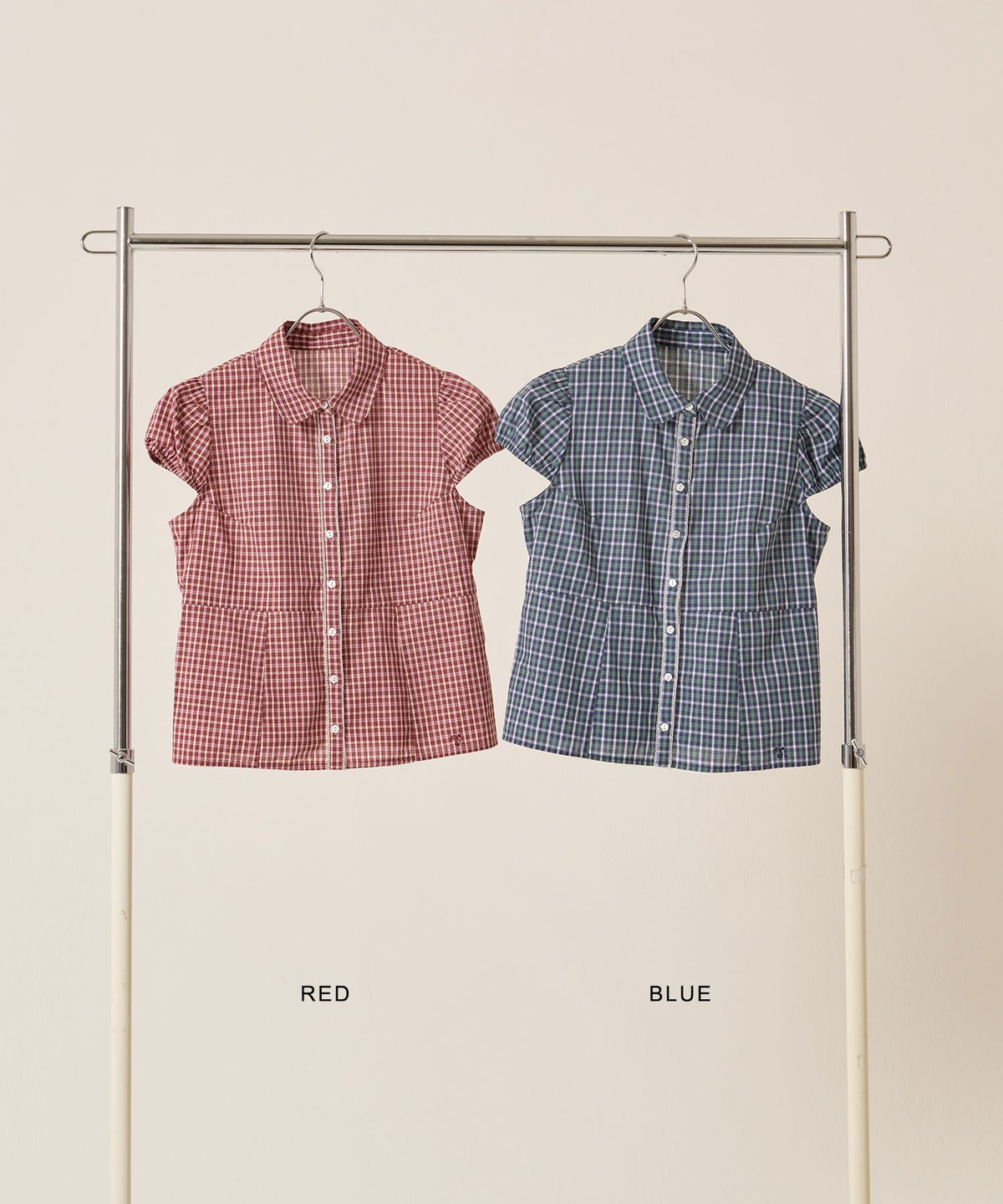 シャツ/トップス/フラワーボタン コンパクト チェック ブラウス TINA：JOJUN