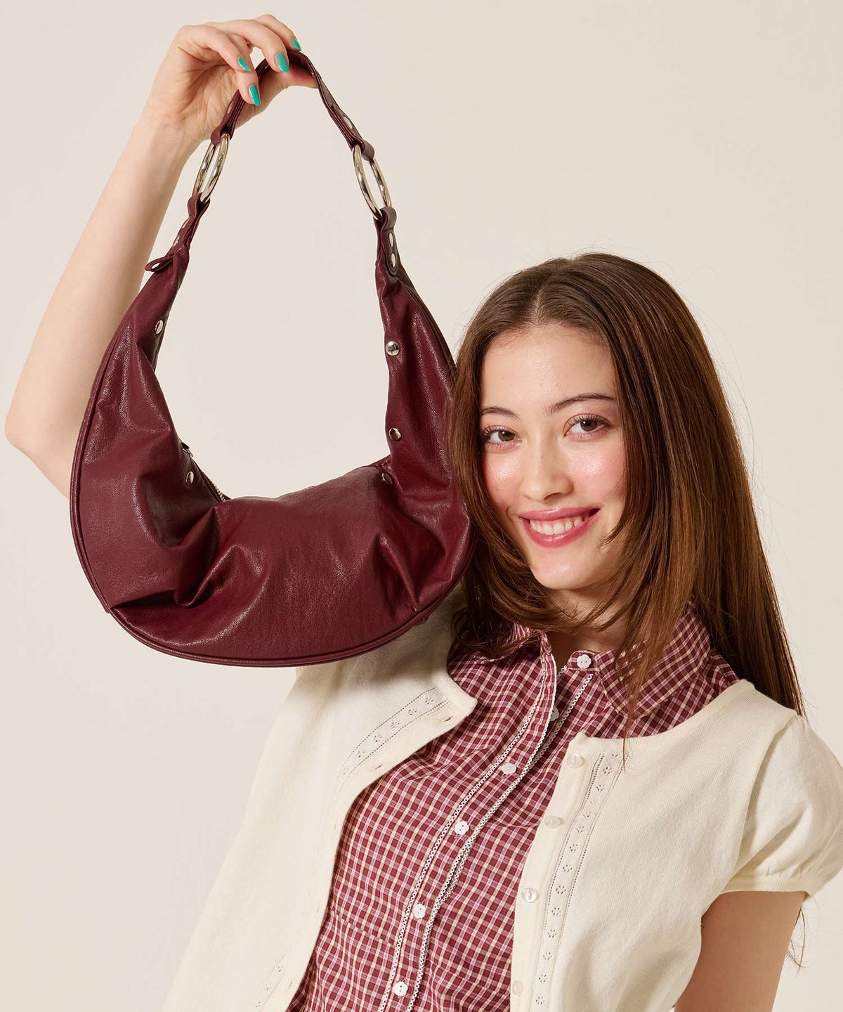 バッグ/ミニ/スタッズ アクセント ハーフムーン ショルダーバッグ TINA：JOJUN