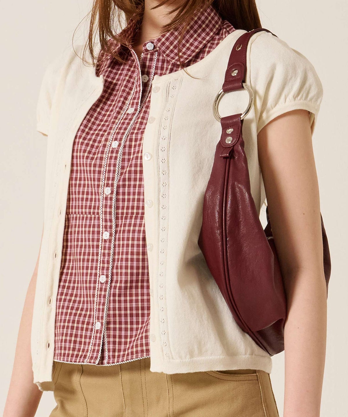 バッグ/ミニ/スタッズ アクセント ハーフムーン ショルダーバッグ TINA：JOJUN