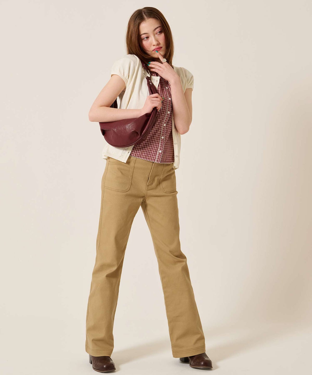 バッグ/ミニ/スタッズ アクセント ハーフムーン ショルダーバッグ TINA：JOJUN