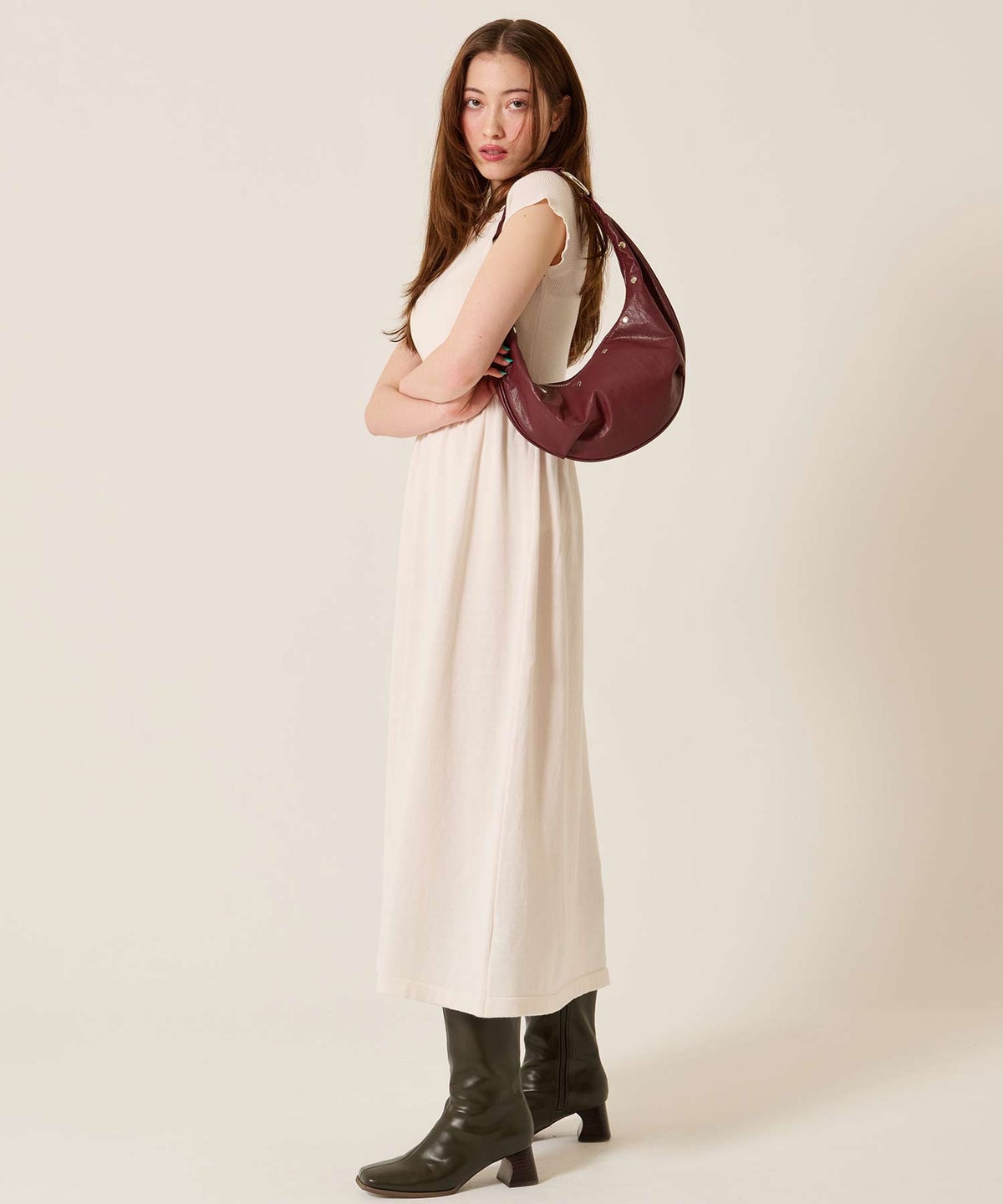 バッグ/ミニ/スタッズ アクセント ハーフムーン ショルダーバッグ TINA：JOJUN