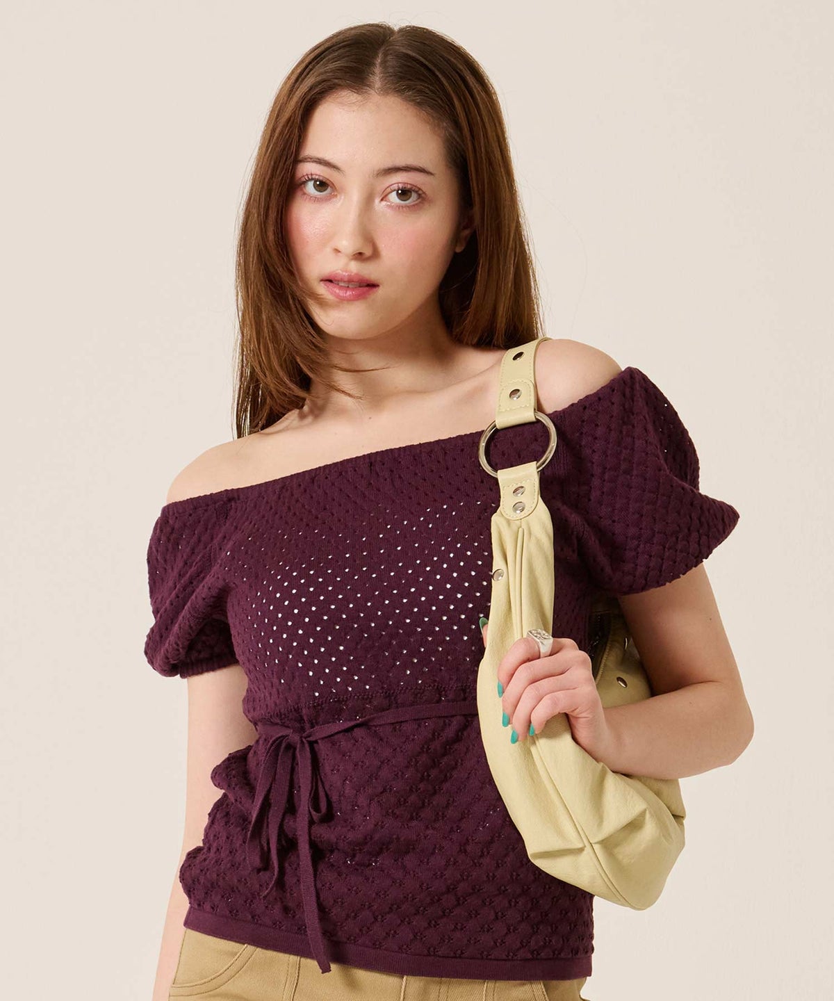 バッグ/ミニ/スタッズ アクセント ハーフムーン ショルダーバッグ TINA：JOJUN