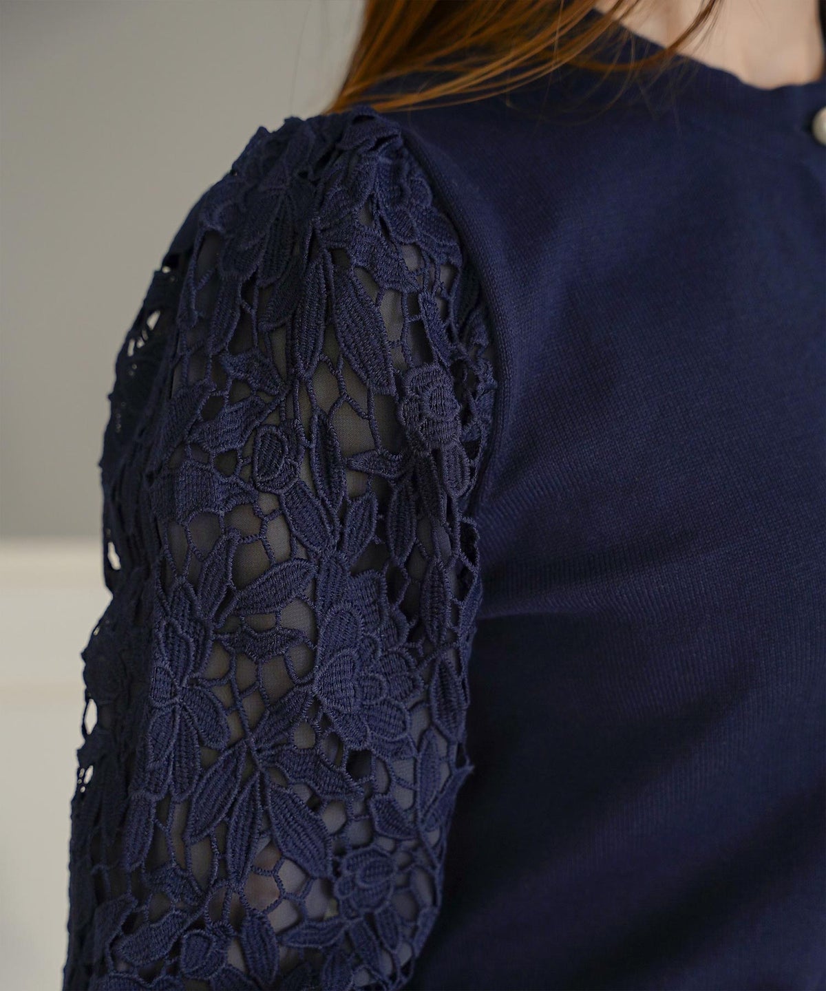 ニット トップス カーディガン レディース レース パールボタン きれいめ オフィス おしゃれ おすすめ かわいい ジョイントスペース