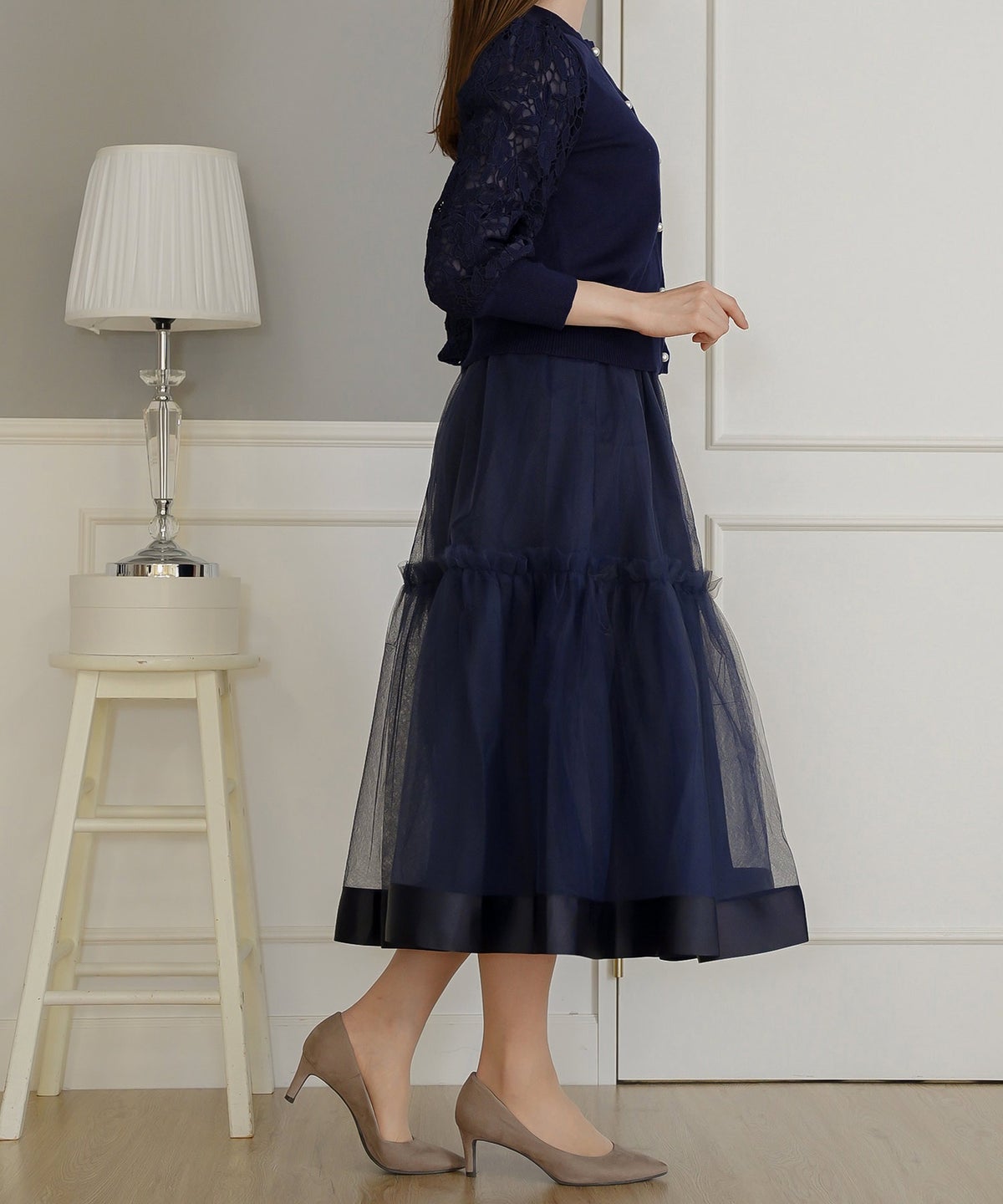 ニット トップス カーディガン レディース レース パールボタン きれいめ オフィス おしゃれ おすすめ かわいい ジョイントスペース