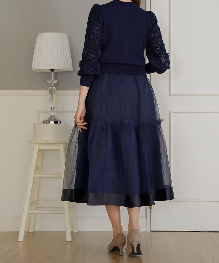 ニット トップス カーディガン レディース レース パールボタン きれいめ オフィス おしゃれ おすすめ かわいい ジョイントスペース