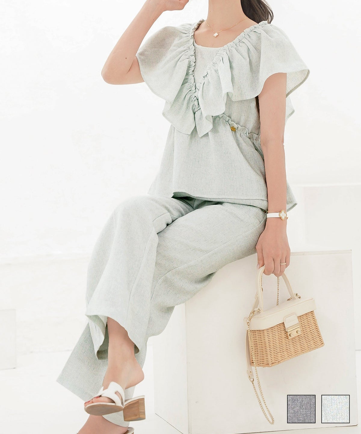 フリル トップス ＆ ワイド パンツ セットアップ le reve vaniller