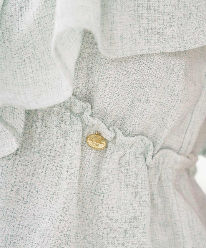 セットアップ ブラウス フリル ノースリーブ パンツ ワイドパンツ スクエアネック デコルテ 体型カバー ペプラム フリル袖 麻調 リネンライク 綿混 ポケット スタイリッシュ 上下セット 2点セット 夏　真夏 海 海水浴 旅行