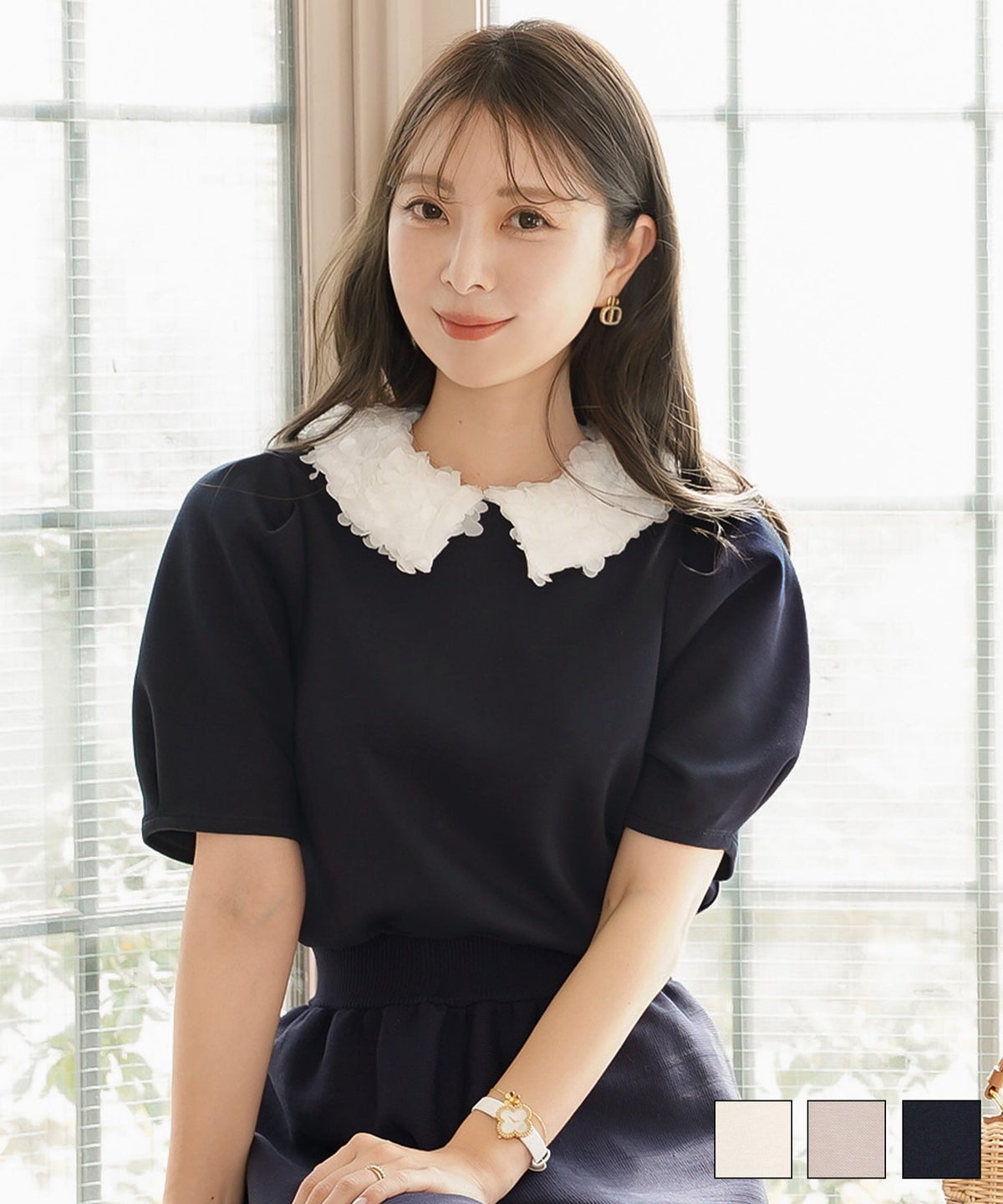 2WAY フラワー 襟 カット トップス le reve vaniller