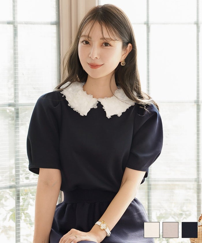 2WAY フラワー 襟 カット トップス le reve vaniller