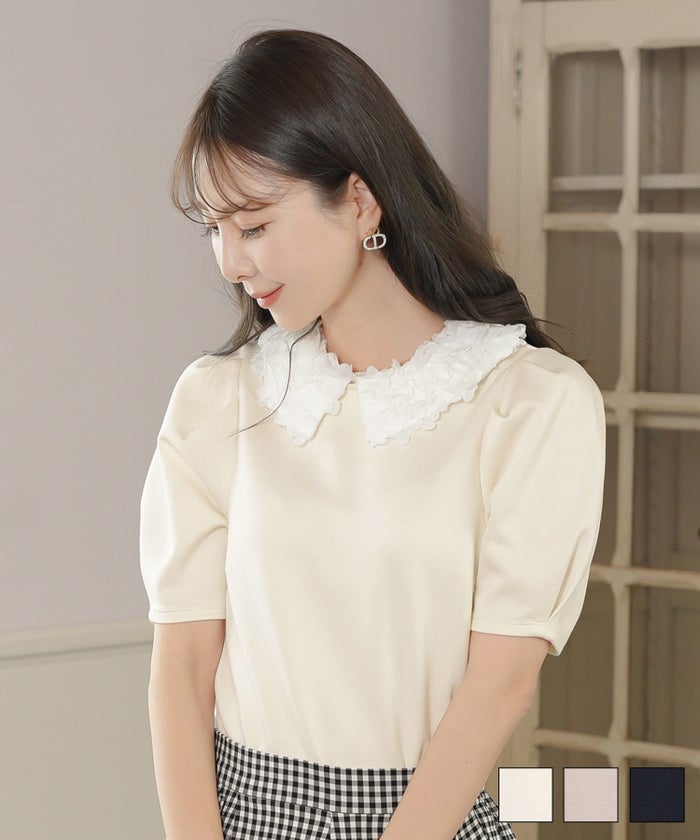 2WAY フラワー 襟 カット トップス le reve vaniller