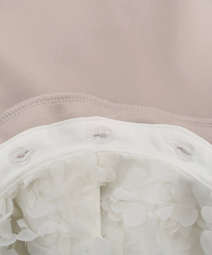 トップス カットソー 花襟 映え 襟付き 取り外し 2WAY 涙あき 半袖 Tシャツ タック ふんわり 二の腕カバー クルーネック ゆとり ホワイト ネイビー ピンク 配色 春 夏 秋 パンツコーデ