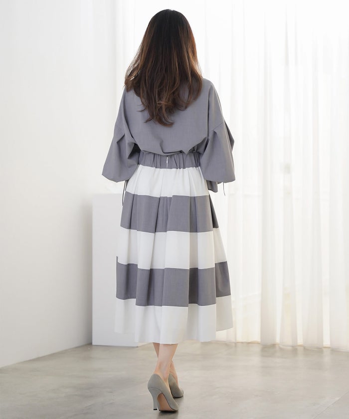 スカート フレア グレー ボーダー 通勤 デート 女子会 フェミニン ジョイントスペース