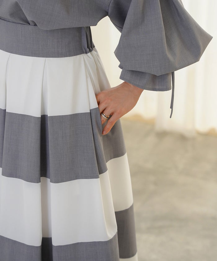 スカート フレア グレー ボーダー 通勤 デート 女子会 フェミニン ジョイントスペース